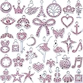 Anjulery Silver-Tone Rhinestone Charms Set for DIY Jewelry Making - 36 PCS Assorted Metal Pendants for Bracelets, Necklaces, Earrings, Keychains - Elegant Craft Supplies, Gift Ideas for Jewelry Lovers
