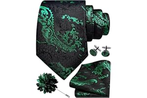 GUSLESON 8cm Paisley Tie Set for Men Necktie Lapel Pin Pocket Square Cufflinks Set for Men