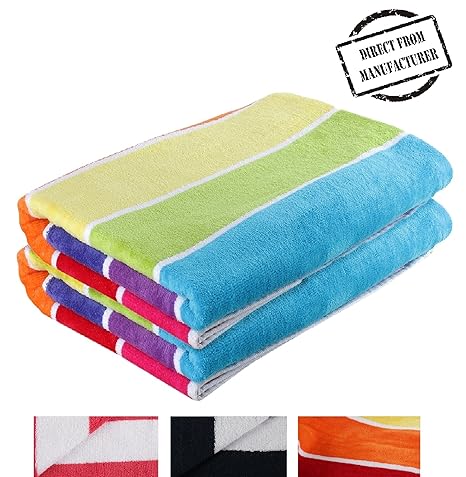 Beach Towel 100 Cotton Extra Large Set Cabana Stripe Pack Of 2 Multicolour By Avira Home