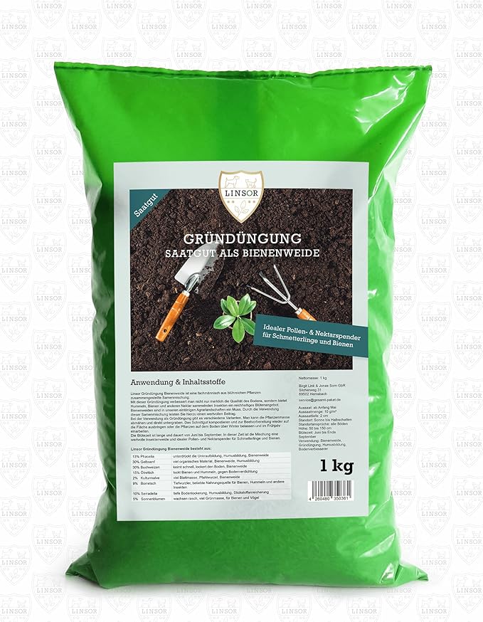 Linsor Gründüngung Bienenweide | 1 kg Pflanzen Samenmischung | Für Hummeln, Bienen und anderen Nektar sammelnden Insekten