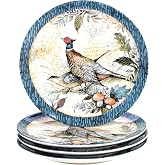 Harvest Gatherings 11" Ceramic Dinner Plates, Set of 4 &ndash; Autumn Wildlife Pheasant Theme &ndash; Rustic Farmhouse Tableware for Thanksgiving, Fall Dinners, Holiday Meals, and Nature-Inspired Entertaining