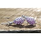 Recycled Early 1900's Purple Medicine Bottle Filigree Teardrop Earrings
