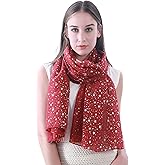 Silver Gold Glitter Shimmer Sparkle Foil Star Print Women's Scarf Shawl Wrap Lightweight