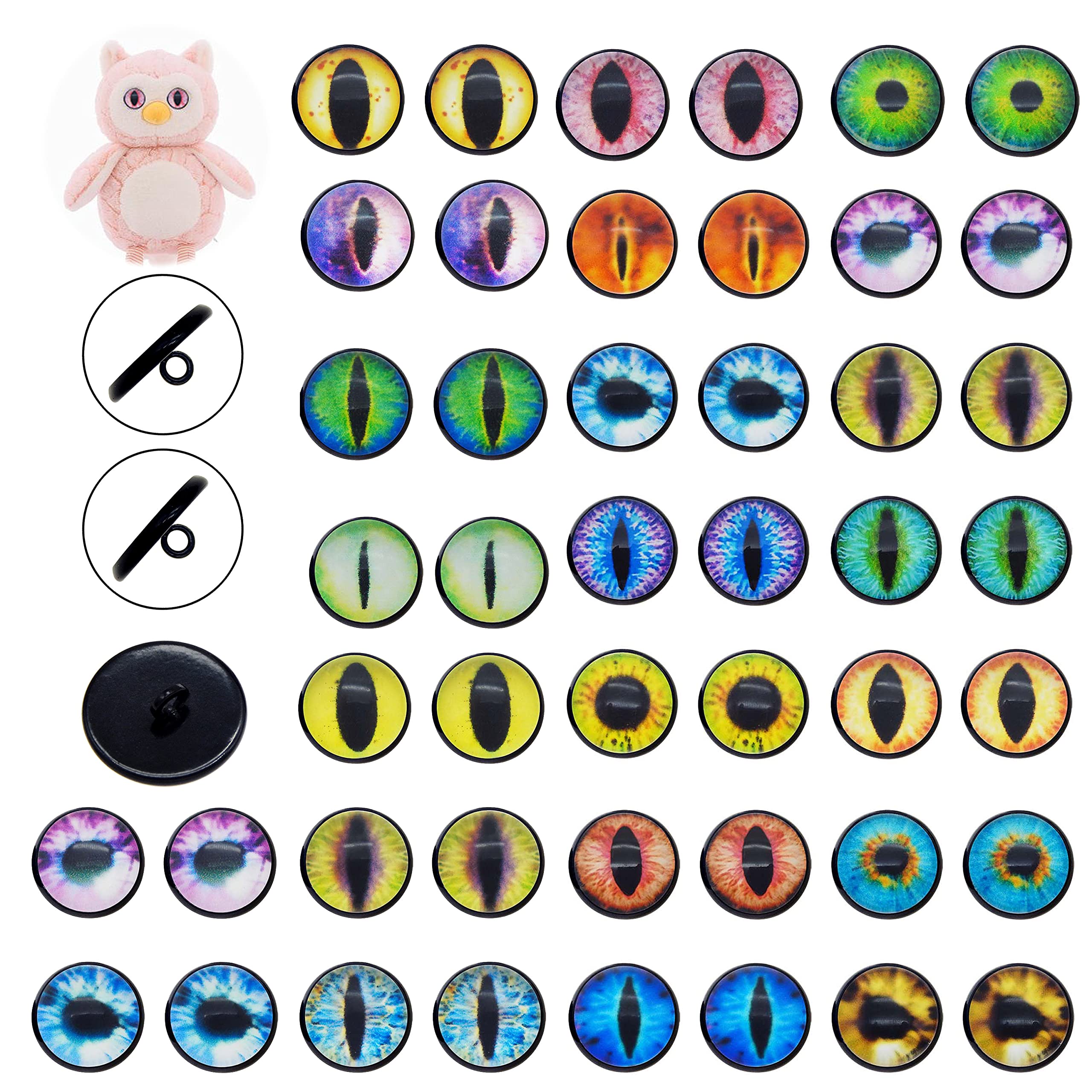 Julie Wang 20Pairs 12mm Sew On Eyes Buttons for Amigurumi Stuffed Models Making Glass Dragon Lizard Animal Eye Cabochon Craft DIY Supplies