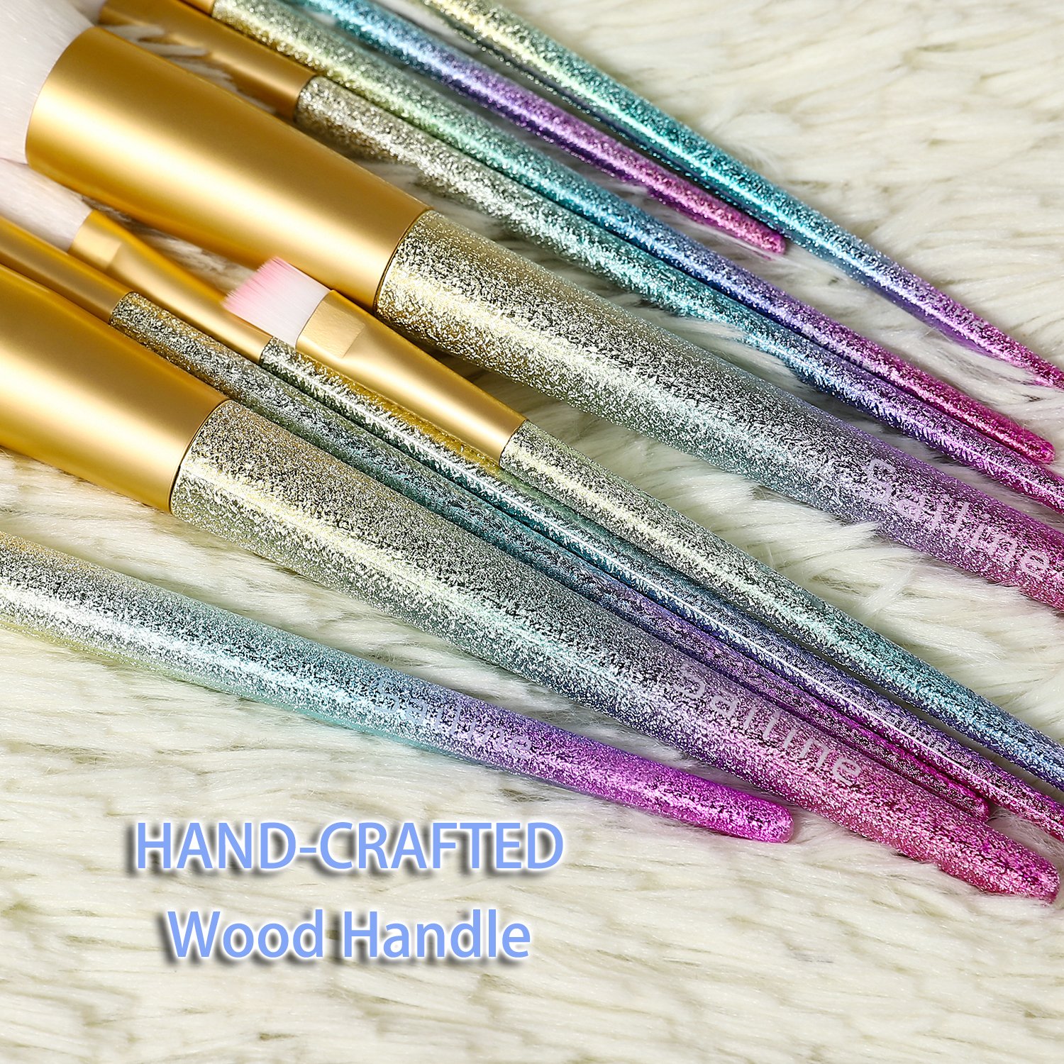 SAILINE 2018 NEW Colorful Makeup Brushes Sets 10Pcs Professional Foundation Powder Eyeshadow Blending Concealer Cosmetics Tools Rainbow Gradient Colors kits With Storage Bag