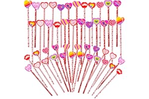 Kolewo4ever 50 Pieces Valentine's Day Pencils Cupid's Arrow Rose Wood Pencils with With Giant LOVE HEART Eraser Assortment Valentine's Day Stationery Pencil for Valentine's Party Favors (50)