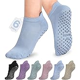 Muezna 6 Pairs Pilates Grip Socks for Women, Non Slip Yoga Socks with Grips, Grippy Socks for Barre, and Hospital