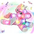 Hopearl Colorful LED Musical Stuffed Unicorn Lighting Up Singing Plush Toy Adjustable Volume Lullaby Animated Soothe Birthday Festival for Kids Toddler Girls, Rainbow, 16''