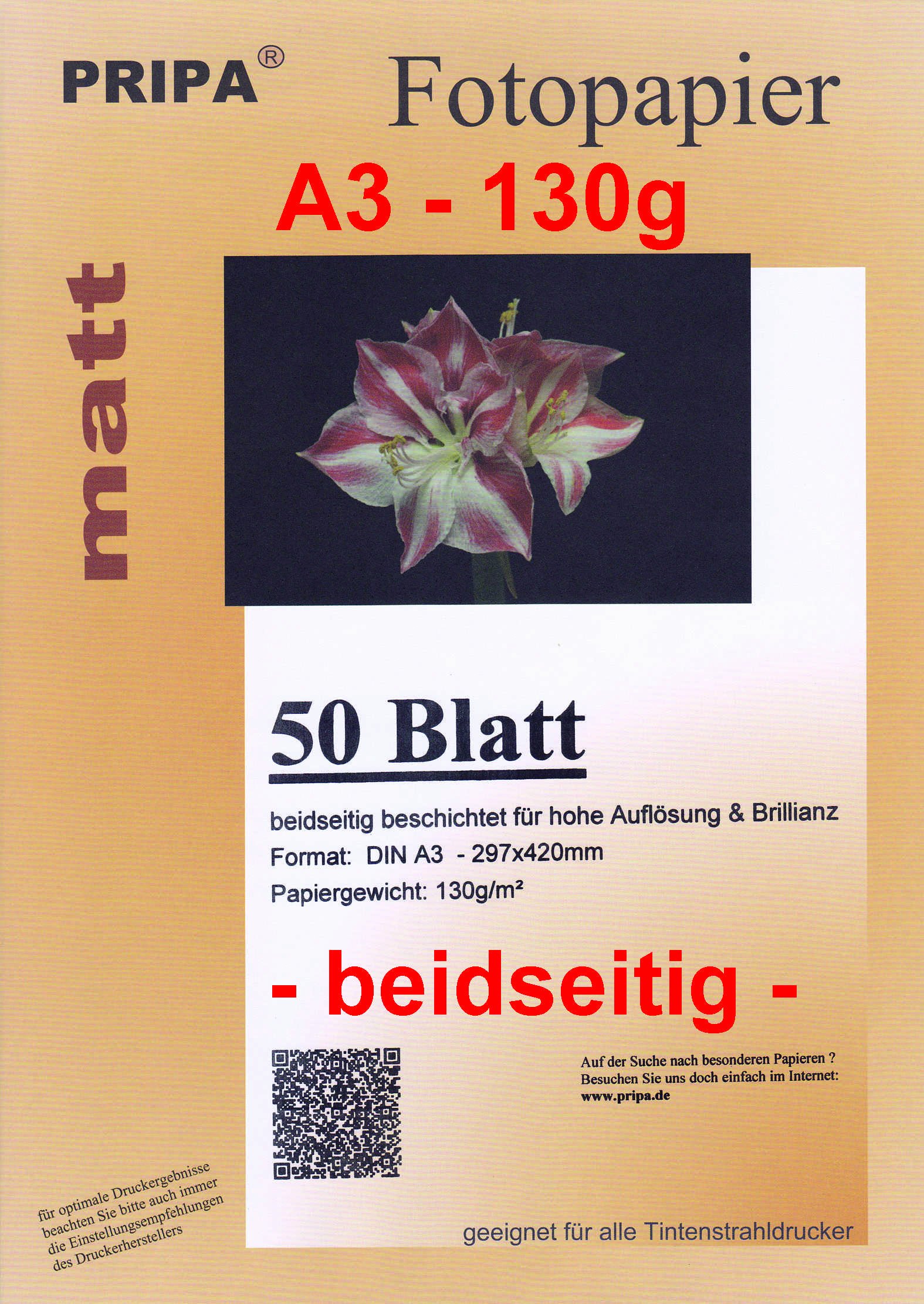 matte Photo Paper 130g--50Blatt - A3- beidseitig