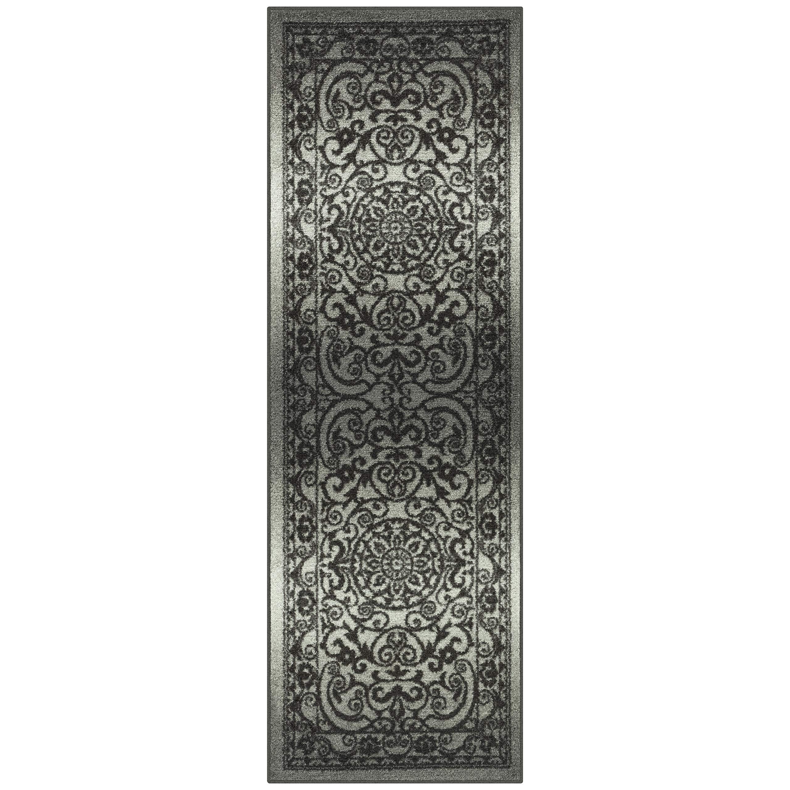 Vintage Runner Rug Non Slip Washable Hallway Entry Carpet, Grey Tonal (2 x 6)