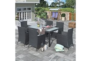 BIADNBZ 7-Piece Outdoor Patio Dining Set Wicker Rattan Furniture with Beige Cushion, 59.06 inch, Black