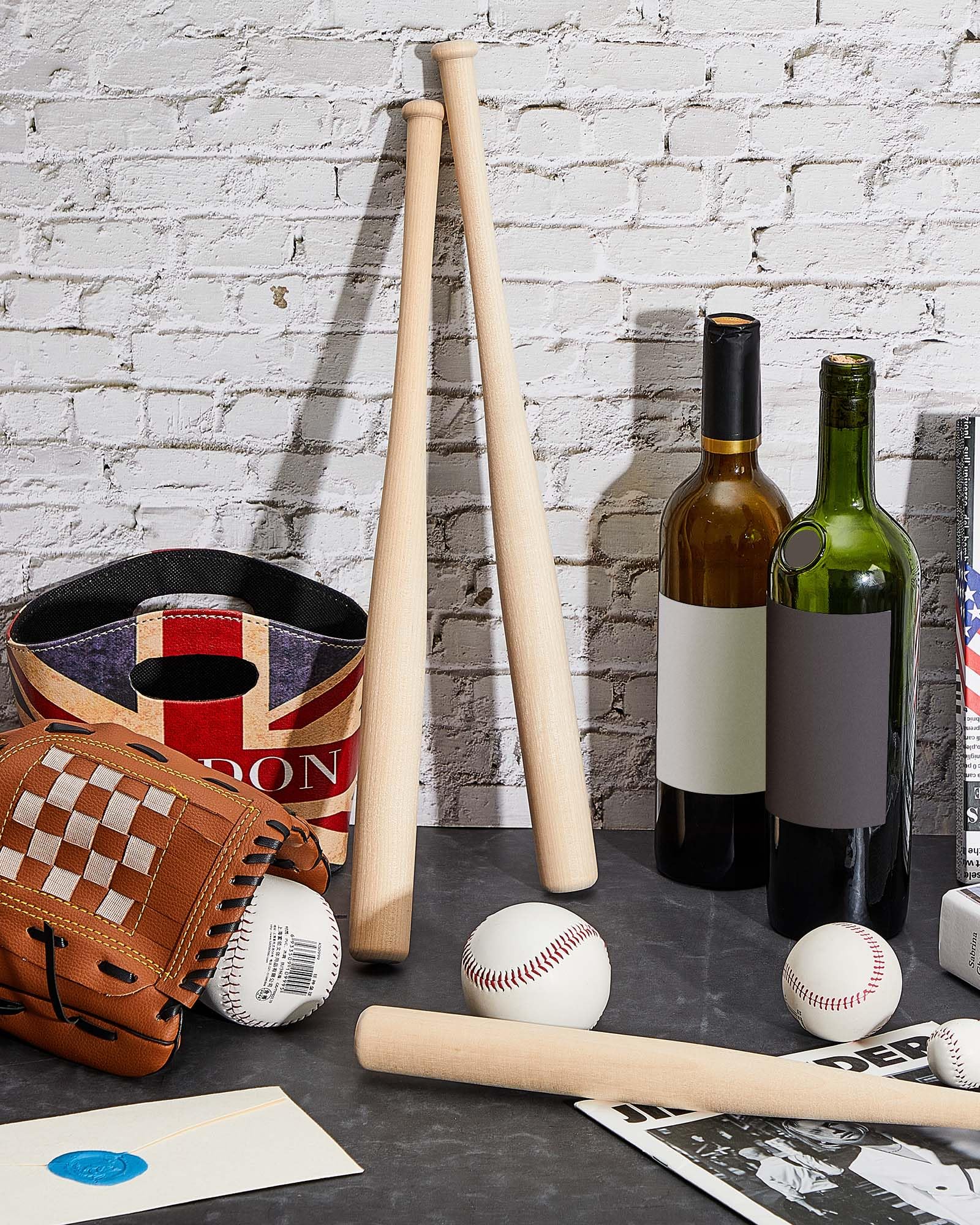 Wettarn 2 Pcs Mini Baseball Bats Miniature 18 Inch Wooden Bats Unfinished for Crafts for Painting DIY Craft Projects Ball Sports Party Decor Favors Gifts