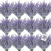TURNMEON 20 Bundles Artificial Lavender Flowers for Outdoors, UV Resistant Fake Plants Artificial Plastic Faux Plants for Home Window Box Planter Porch Gardens Cemetery Spring Decor(Gray Purple)