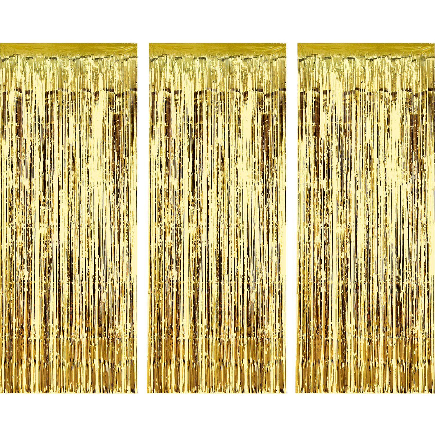 Sumind 3 Pack Metallic Tinsel Curtains, Foil Fringe Shimmer Curtain Door Window Decoration for Birthday Wedding Party (Gold)