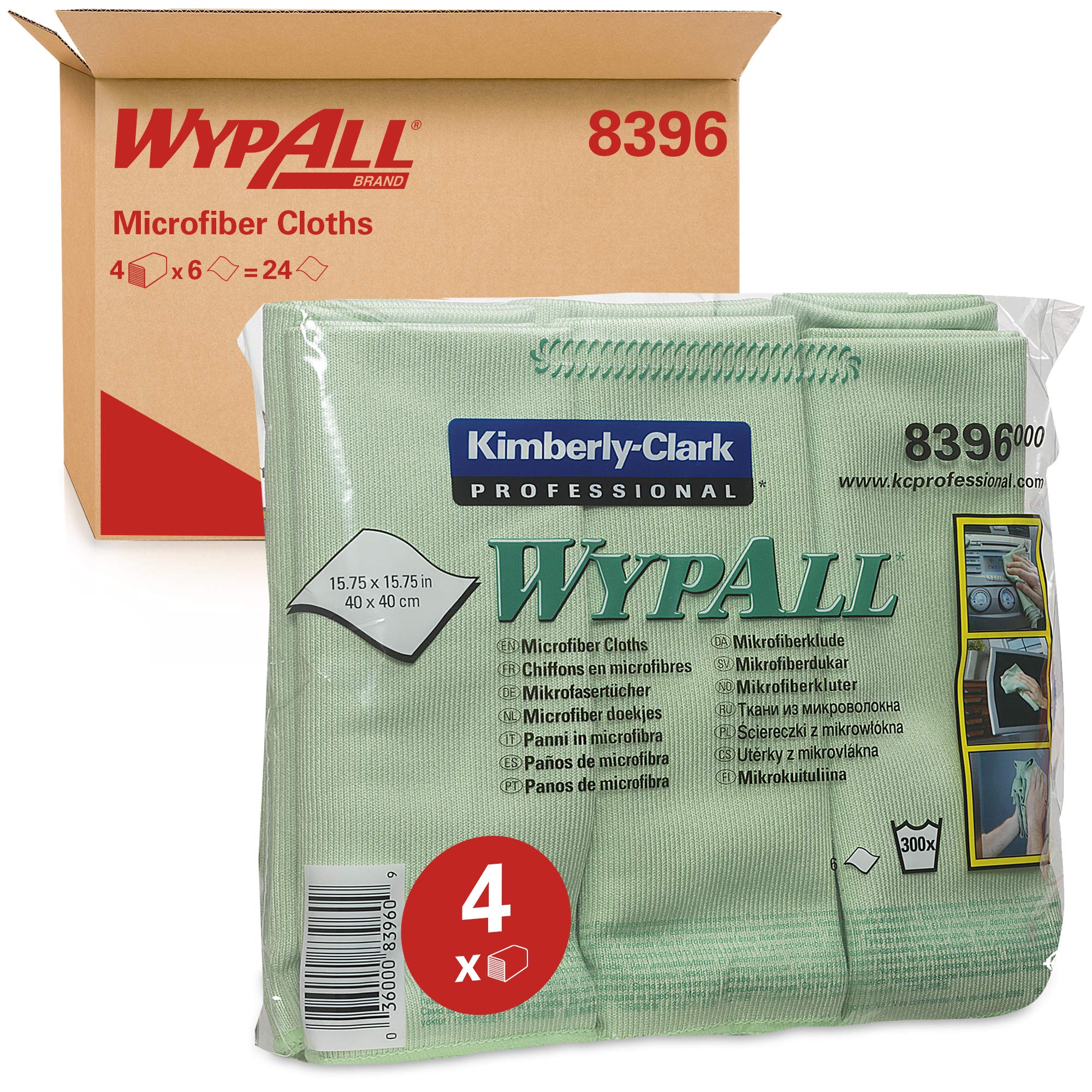 WypAll Microfibre Cloths 8396-4 carry packs x 6 green, 40 x 40cm cloths, green (24 total)