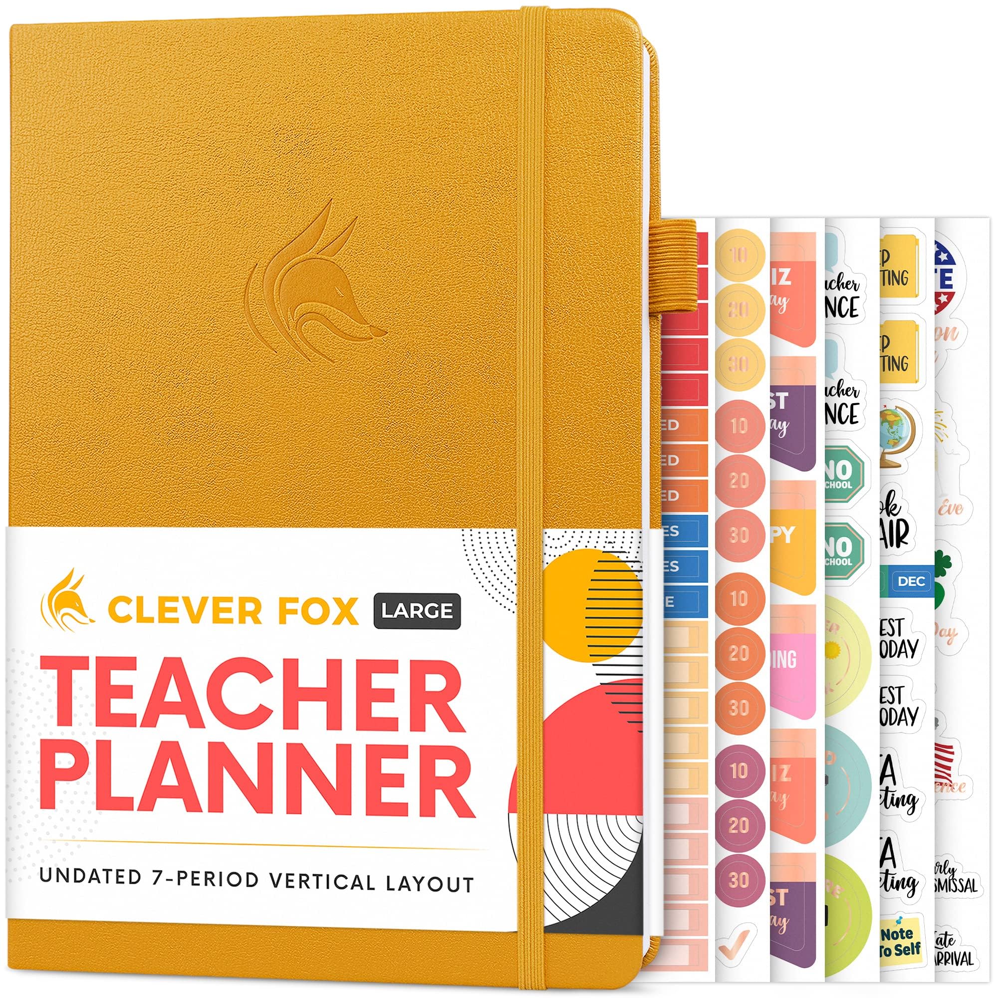 Clever Fox Teacher Planner – School Year Planner with Calendars & Lesson Plans – Teacher Plan Book for Classroom & Homeschool Organization - Undated, 18x25cm, Hardcover (Amber Yellow)