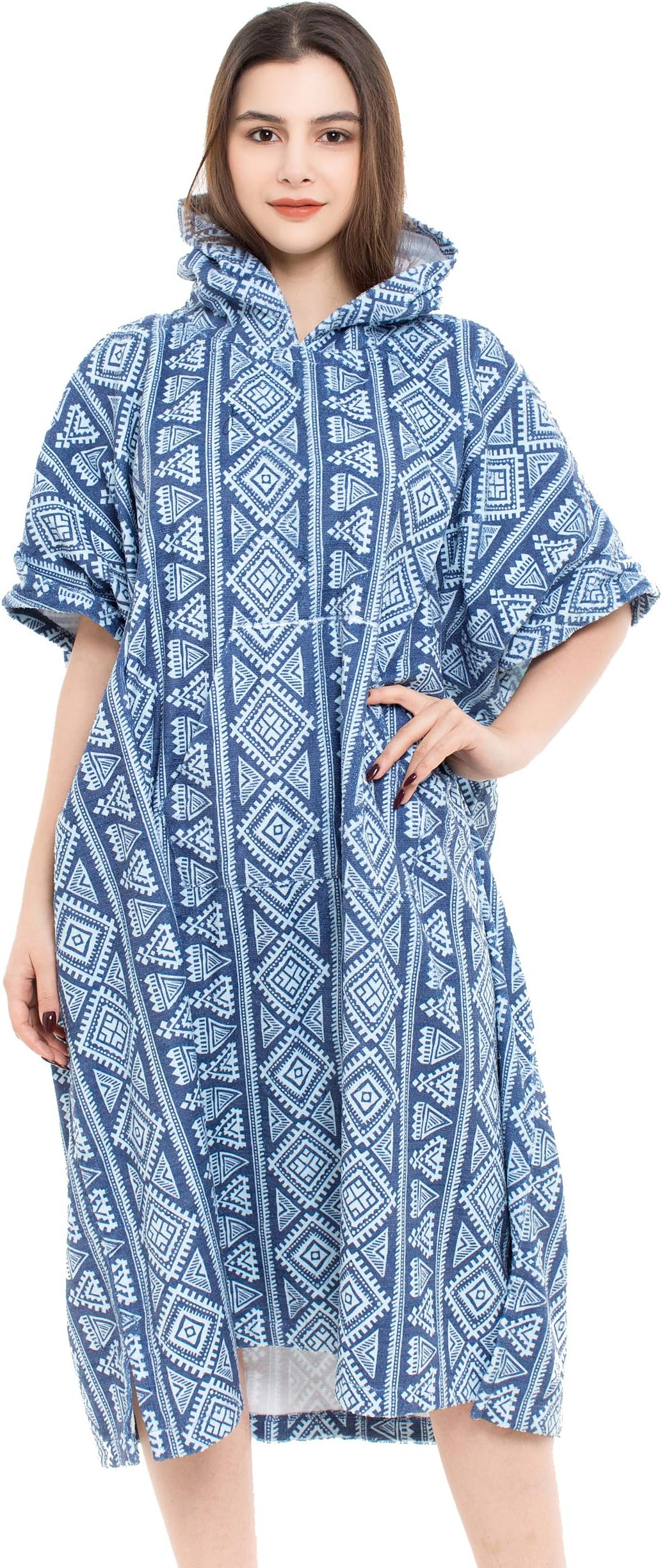 REEMONDE Changing Towel Surf Poncho Robe with Hood | One Size Fits All | Great for Changing Out of Your Wetsuit (Bohe-Blue)