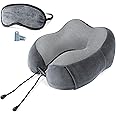 Cloudz Tech Memory Foam Travel Neck Pillow with Blackout Sleep Mask and Ear Plugs - Grey