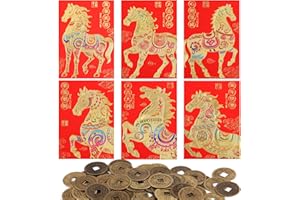 36pcs 2026 Horse Year Red Envelopes with 50pcs Feng Shui Coins, 11.5x8cm/4.5x3.1in Lucky Money Packets Hong Bao Envelopes for