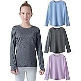 3 Pack Youth Girls Long Sleeve Shirts Active Dry Fit Athletic Performance Clothes Kids Teens Tees with Thumbholes