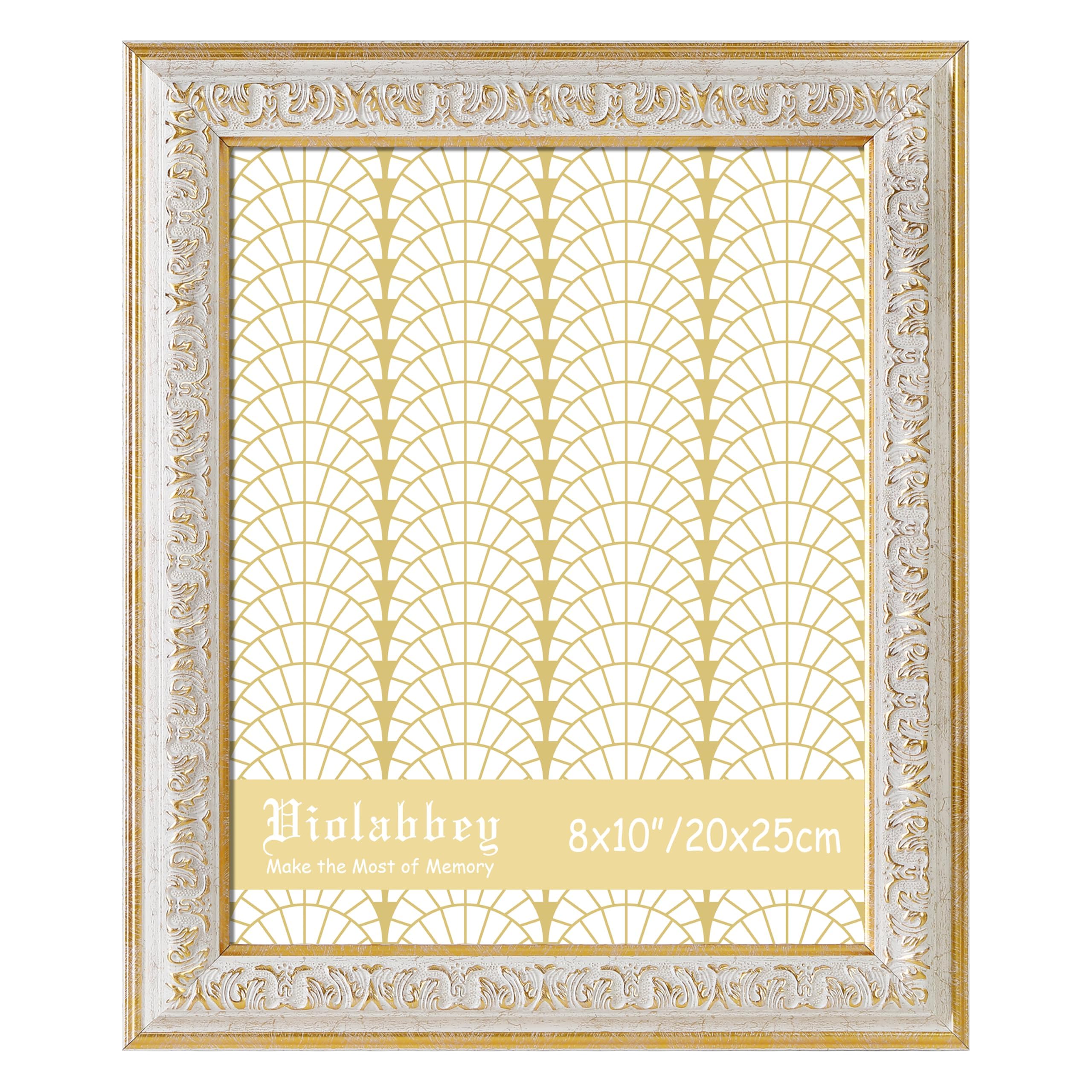 VIOLABBEY 8x10 Picture Frame White, Vintage Photo Frames Ornate without Mat for Tabletop or Wall Hanging