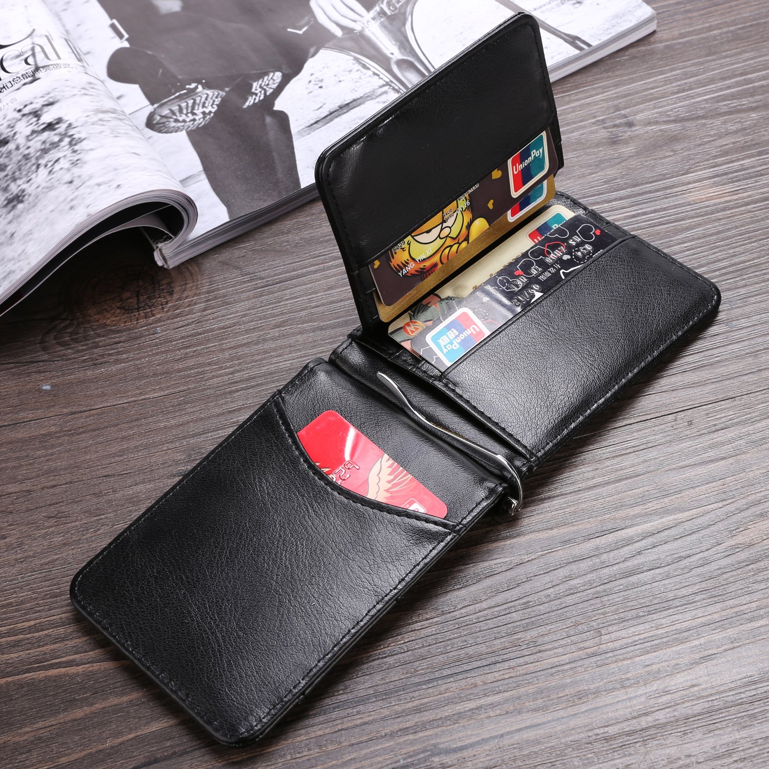 Men\'s Bifold Wallets, Soft Rectangle Synthetic Leather Solid Card Case Wallet Purse with Money Clip