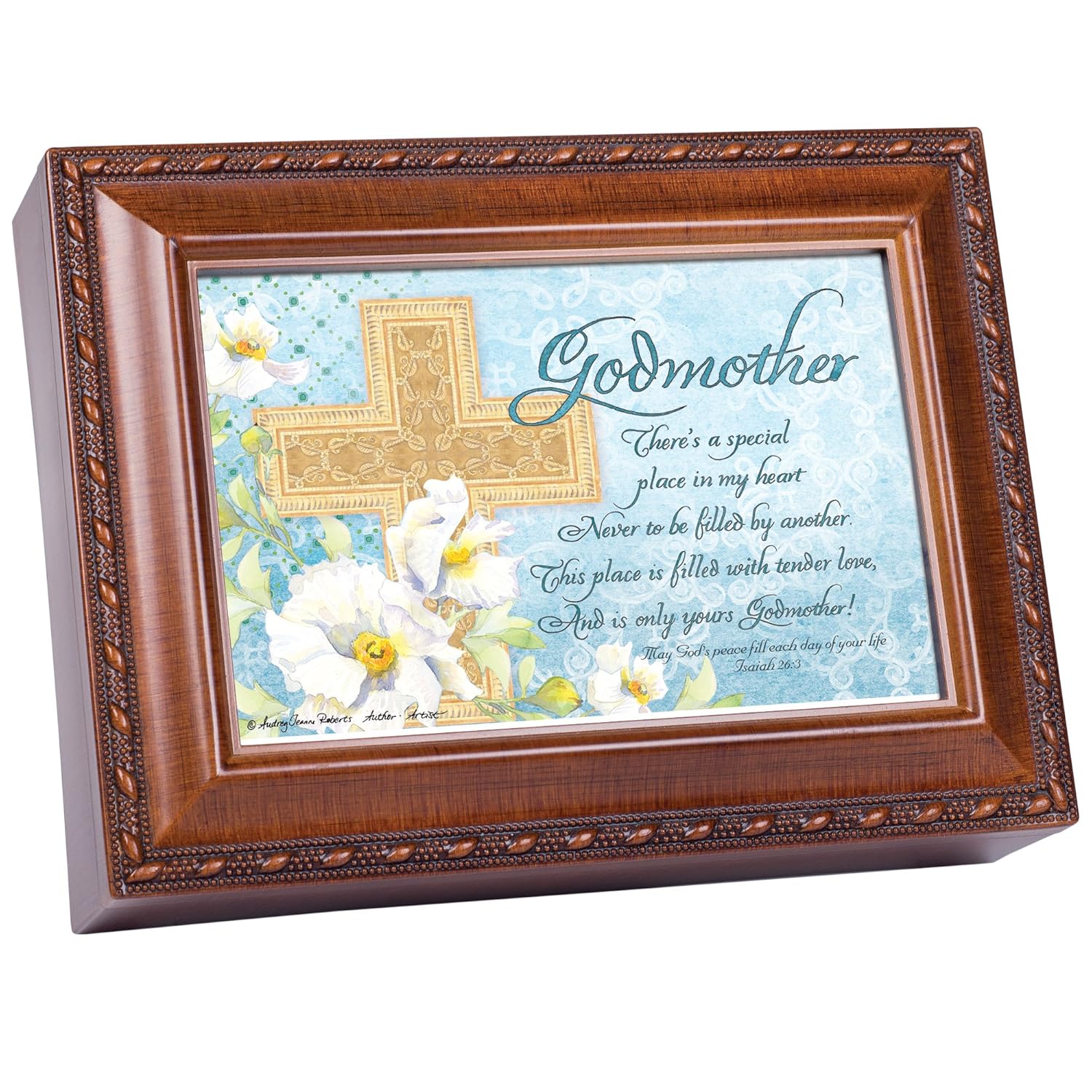 Cottage Garden Godmother Woodgrain Inspirational Traditional Music Box Plays Ave Maria