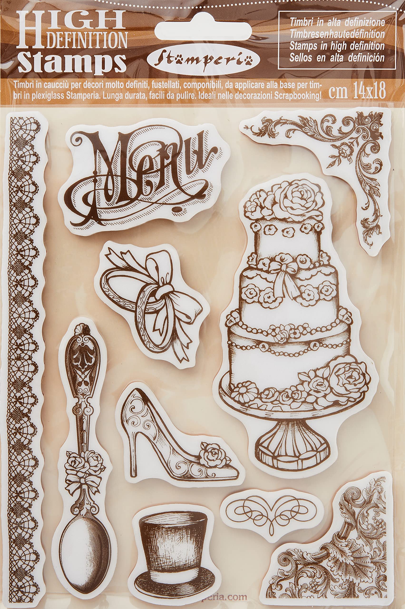 STAMPERIA HD Rubber Stamp Wedding Brown 14 x 18