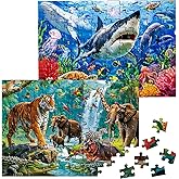 SITODIER Puzzles for Kids Ages 4-6, 2 Pack 100 Pieces Jigsaw Puzzles for Kids 3-5 4-6 (Forest Animals and Ocean Life), Learni