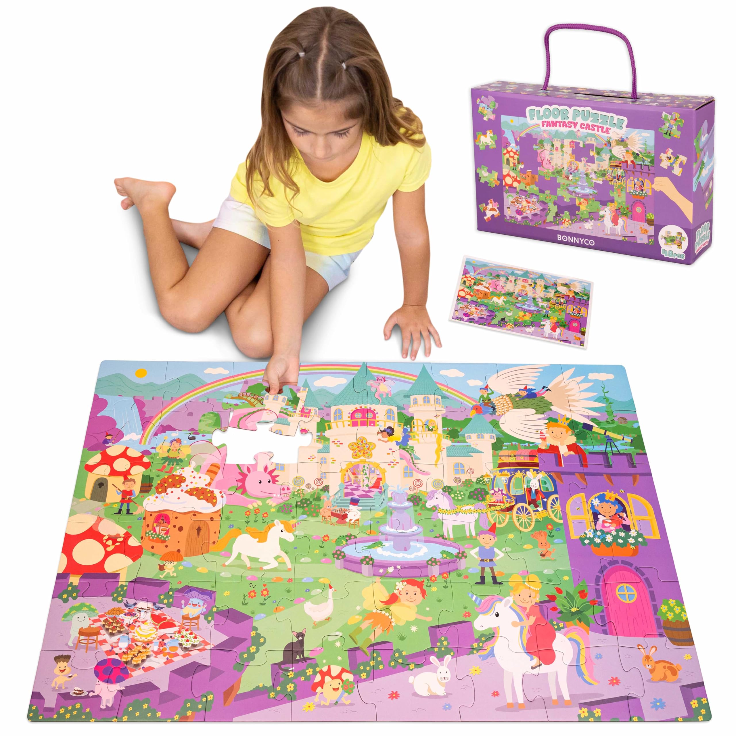 BONNYCO Giant Floor Puzzle of Fantasy Castle with 48 Large Pieces. Jigsaw Puzzles for Kids 36.2 x 24.4 in, Gifts for Girls and Boys, Educational Toys Ages 2-8