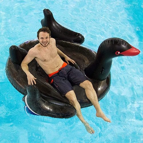 Swimline 90628 Giant Black Swan Inflatable Ride-On Pool Float