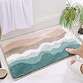 HRILO Microfiber Bathroom Rugs, Absorbent Soft Shaggy Carpet Floor Mats for Shower Tub Sink Toilet, Non-Slip Plush Carpet Floor Mats for Living Room Bedroom Kitchen ，Green，24 X 16 Inches