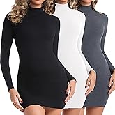 Chongbaijia 3 Pack Women's Long Sleeve Dress Mock Turtleneck Slim Fit Mini Dresses Fall Winter Fashion Clothes 2025