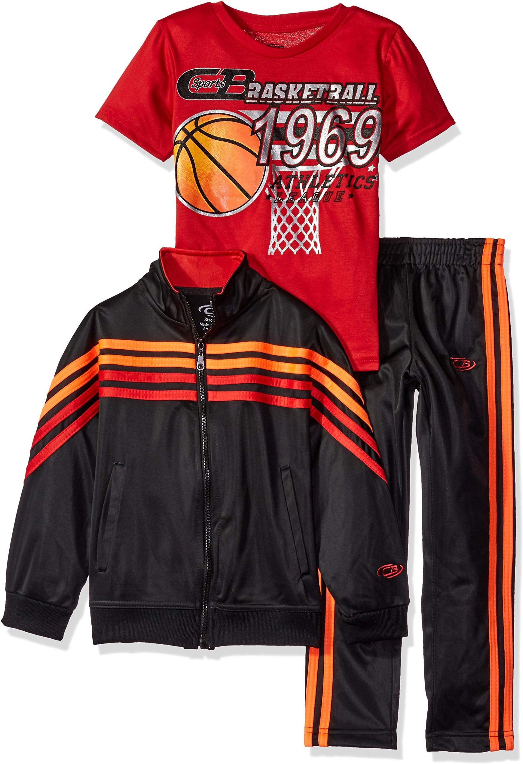 CB Sports Boys' Tricot Jacket and Pant with Graphic Print T-Shirt