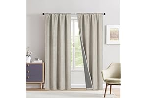 Home Beyond & HB design - Linen Look 100% Blackout Curtain Set 2 Panels - Thermal Insulated Room Window Curtains for Living R