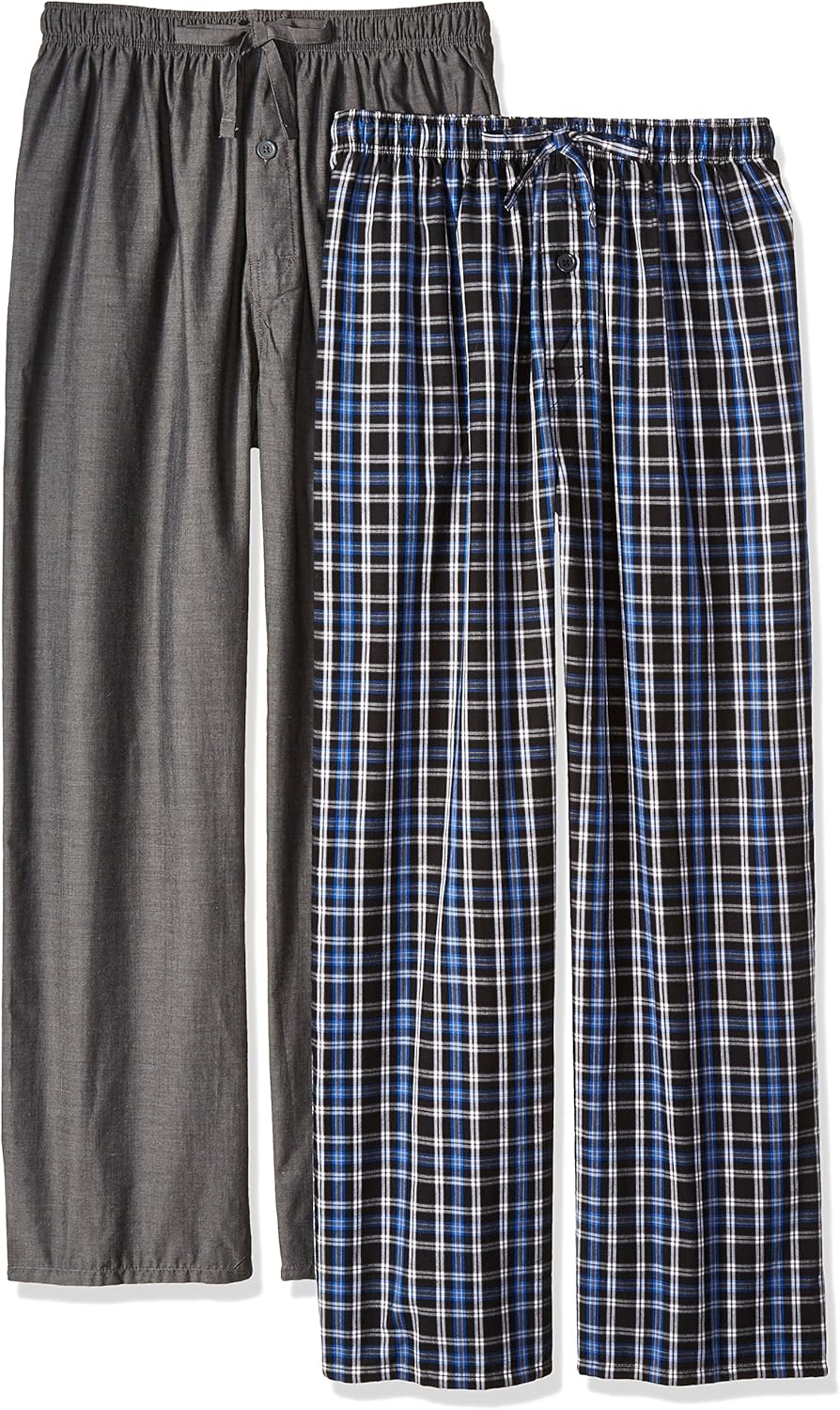 Fruit of the Loom Men's 2Pack Woven Pajama Pant Set, Black, Large