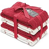 Mellow Buff 100% Cotton Terry Dish Cloth & Dish Towel (RED, Dish Towel - 4 Pack)