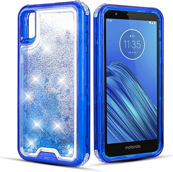 Amazon Com Customerfirst For Motorola Moto E6 Moto E 6th Gen Liquid Glitter Motion Bling Rugged Clear Hybrid Case Transparent View Dual Layer Enclosure Tough Drop Girls Motoe6 Cover Shock Proof Blue