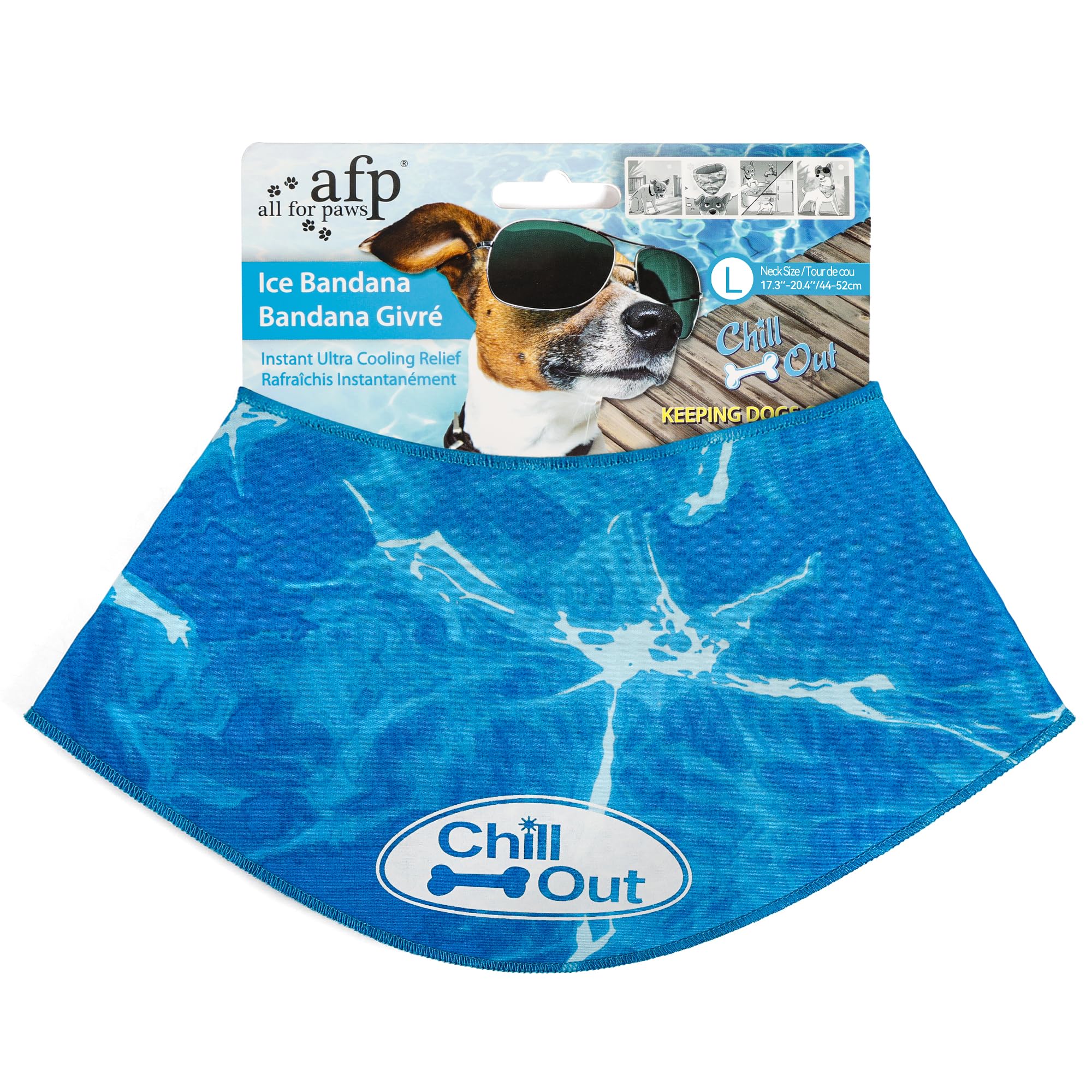 ALL FOR PAWS Chill Out Dog Ice Bandana, Instant Cooling Pet Bandana, Breathable Scarf Dog Cat Ice Collar for Summer, Blue, Neck Girth 44-52 cm /17.3-20.4 Inch(Large)
