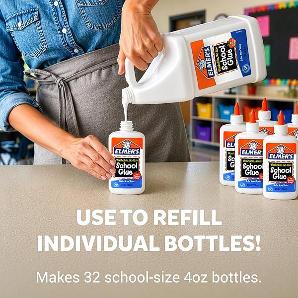 ELMER’S WHITE LIQUID SCHOOL GLUE, 1 GALLON, SAFE, WASHABLE, 1 COUNT, – #1 TEACHER BRAND, BULK ARTS & CRAFTS, PROJECTS, CLASSROOM SUPPLIES, GREAT FOR MAKING SLIME