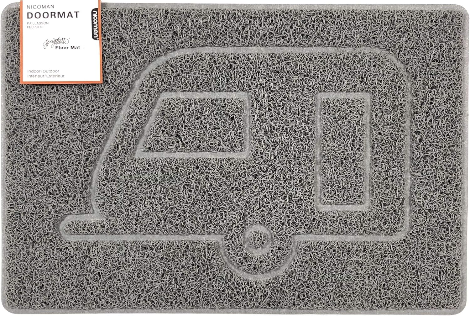 Nicoman CARAVAN Embossed Shape Door Mat Dirt-Trapper Jet-Washable Doormat-(Use Outdoor ONLY)- (60x40cm/23.6x15.7inches, Small) Grey