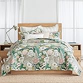 Levtex Home - Bettina Quilt Set - King Quilt and Two King Shams - Floral - Teal, Blue, Green, Mauve, Cream - Quilt (106x92in.) and Shams (20x36in.) - Reversible - Cotton