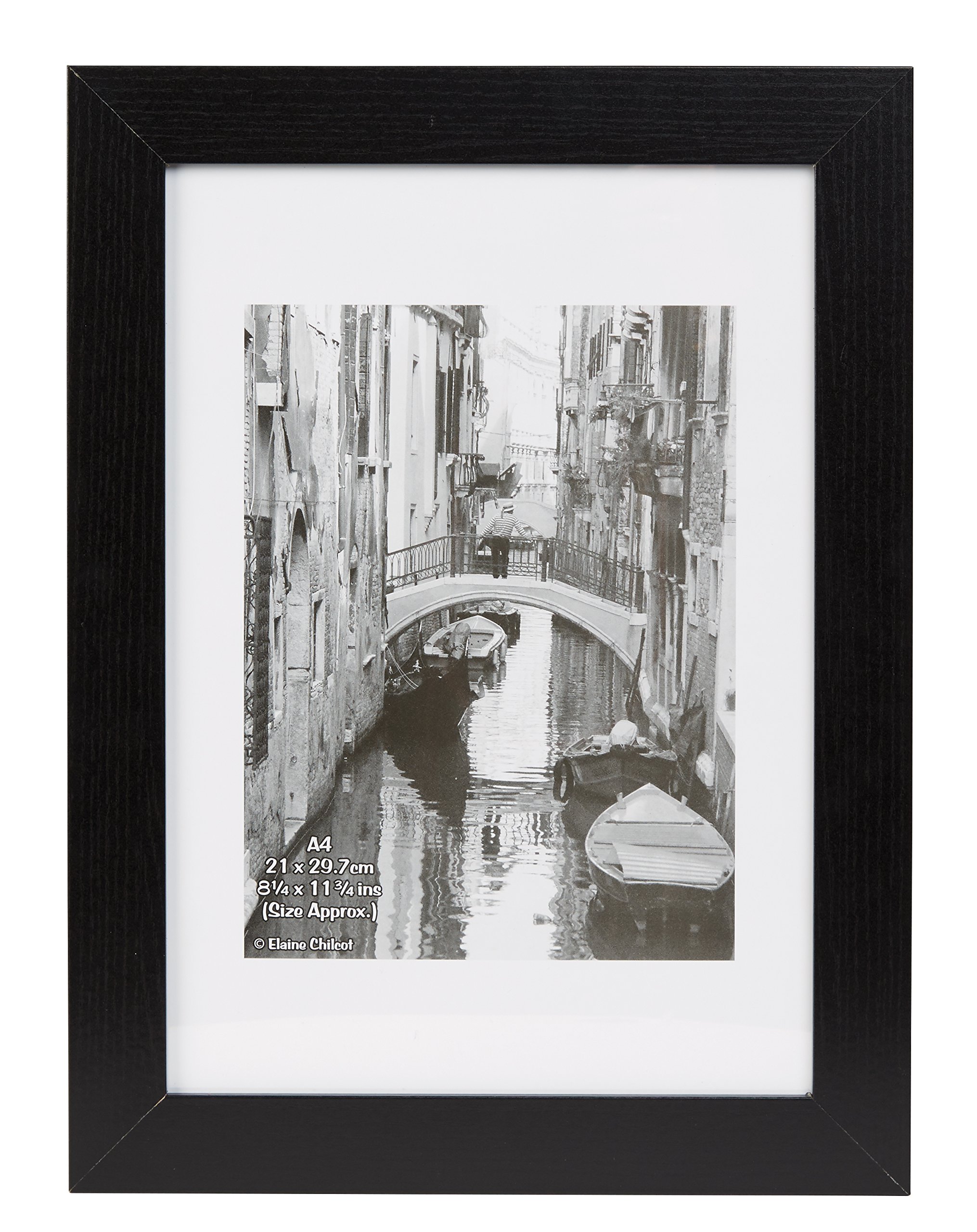 Hampton Frames | Photo Frame | A4 (21x30cm), Black, Rectangular | Paperwrapped Wood Effect MDF, Glass Aperture, 20mm Profile | Freestanding or Wall Mount Display