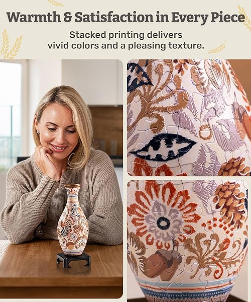 PIECERELAX 3D PUZZLE VASE FOR ADULTS TO FLOWER ARRANGEMENT AND HOME DECORATION MADE BY 160 CURVED PLASTIC PUZZLE PIECES – AUTUMN ABUNDANCE, FOR MOM [S1042]