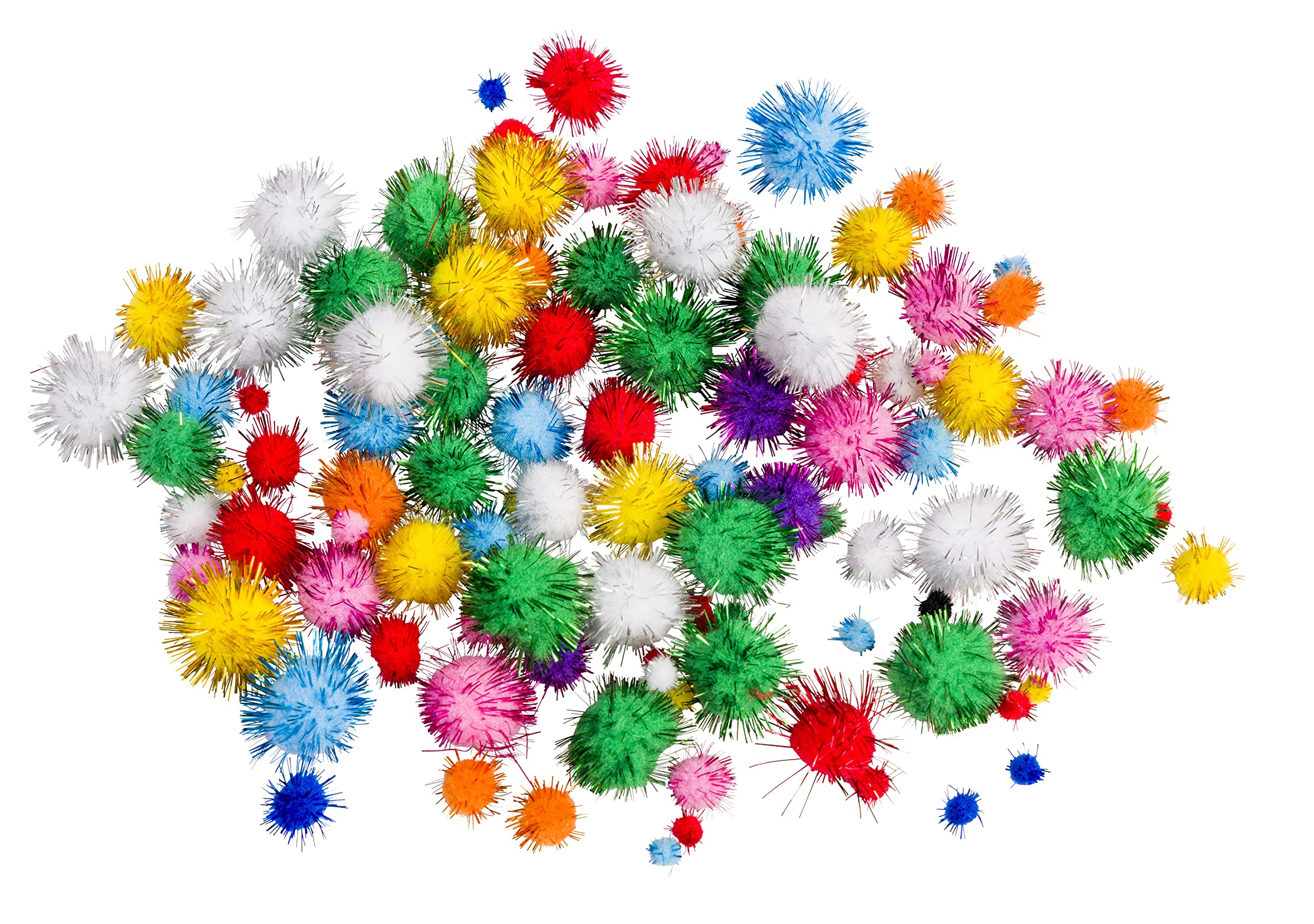 Pom poms | Glitter | Pack of 100 | Assorted Colours | Craft pom poms