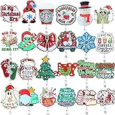 Namifin 24PCS Christmas Badge Reels with Alligator Clip Funny Retractable Happy Holiday Badge Holders Nurse Gifts Accessories Gifts for Friends, Co-Workers