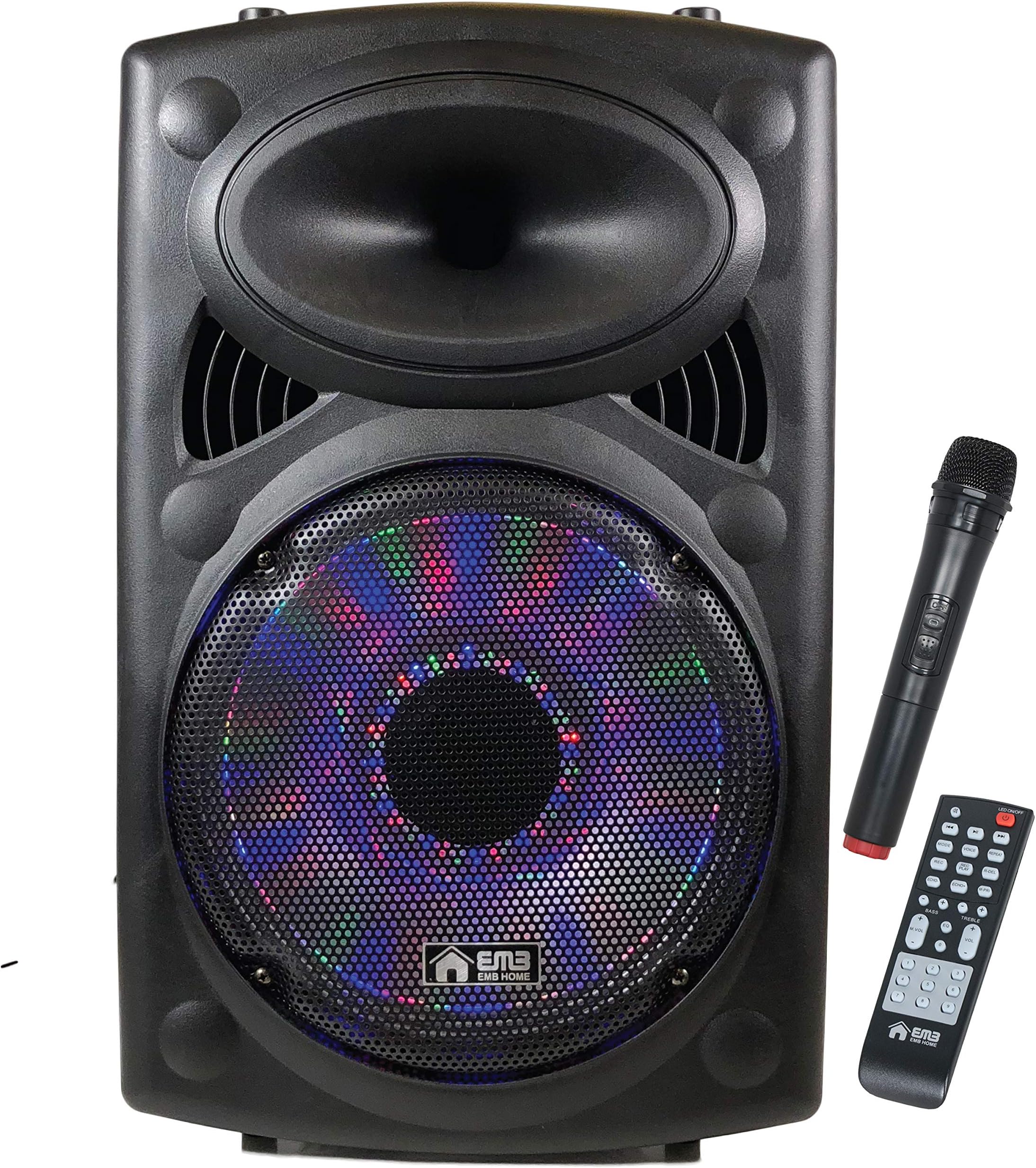 EMB Wireless Portable PA Speaker System-1700W High Powered Bluetooth Compatible Indoor & Outdoor DJ Sound Stereo Loudspeaker w/USB SD MP3 AUX 3.5mm Input, Flashing Party Light (PKL15-2ND)