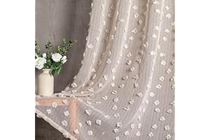 MYSKY HOME Pom Pom Beige Sheer Curtains for Bedroom Girls Room Curtains 84 Inches Long for Nursery Kids Light Filtering Boho Window Drapes, Rod Pocket, 38" Wide, 2 Panels