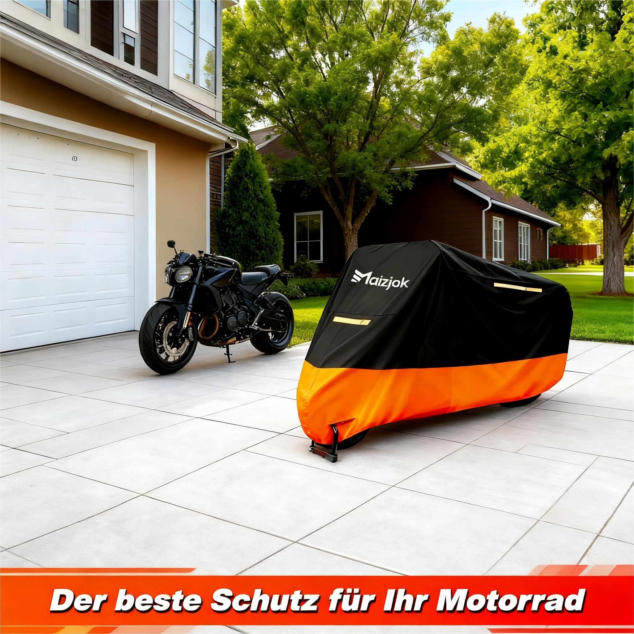Maizjok Motorrad Abdeckplane Outdoor Motorradabdeckung Wasserdicht 210D Motorrad Garage Plane, Motorradplane Abdeckung Winterfest für Moped Roller Motor Enduro/Straßen 245x105x125cm - Test SEHR GUT 7