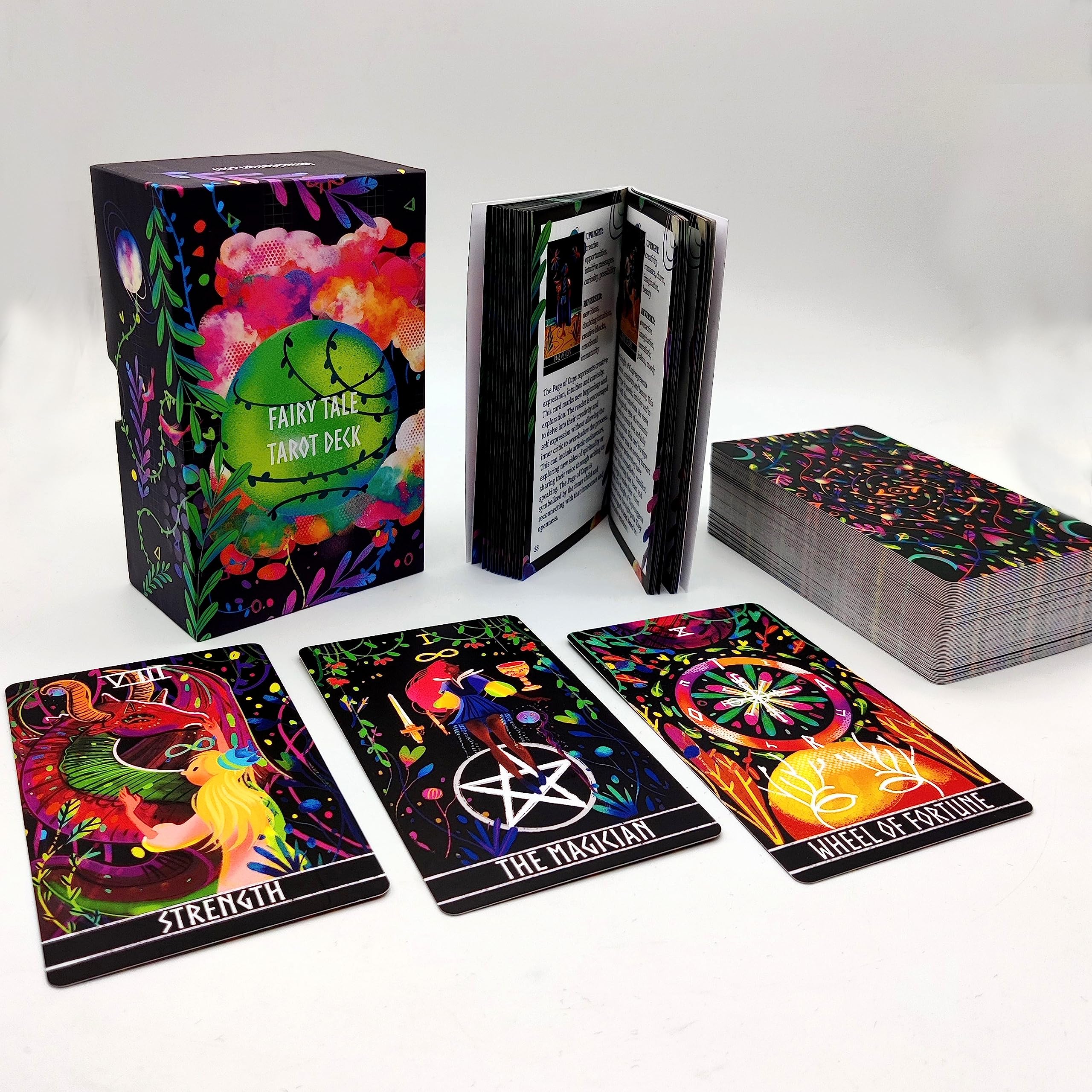 Fairy Tale Tarot Deck with Guidebook – 78-Card Set with Major & Minor Arcana, Floral Design, Ideal for Beginners